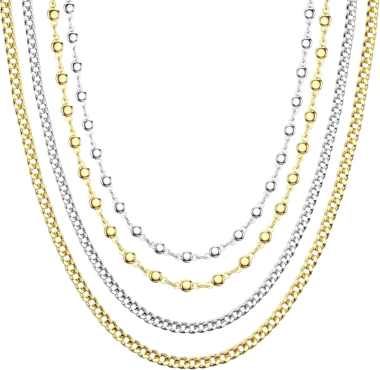 14K Gold Plated Chain Necklace Dainty Layered Necklaces for Women Simple Paperclip Hexagon Pendant Initial Choker Necklace Gold Layered Necklaces for Women