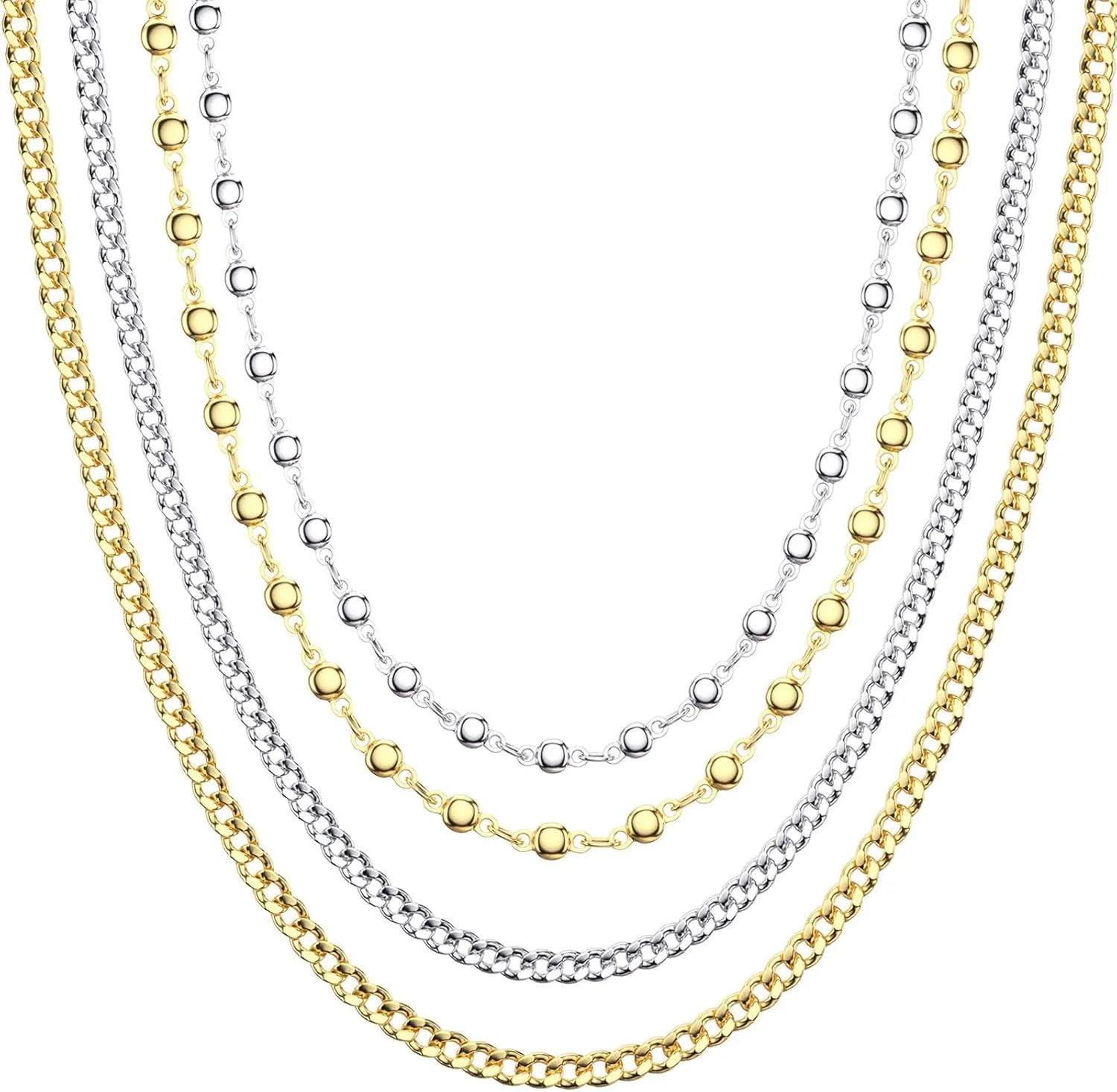 14K Gold Plated Chain Necklace Dainty Layered Necklaces for Women Simple Paperclip Hexagon Pendant Initial Choker Necklace Gold Layered Necklaces for Women