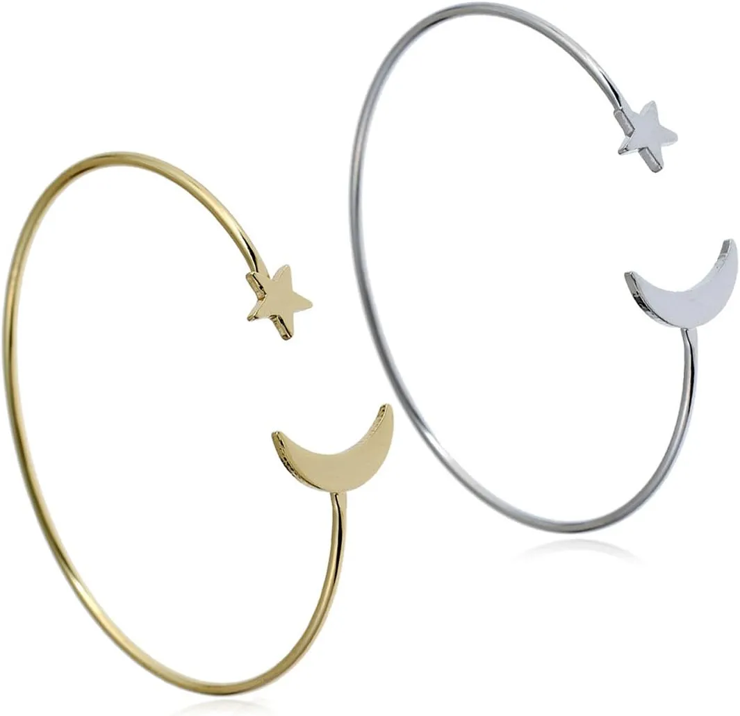 2 Pack Simple Cuff Bracelet Bangle Stretch Bracelets for Women