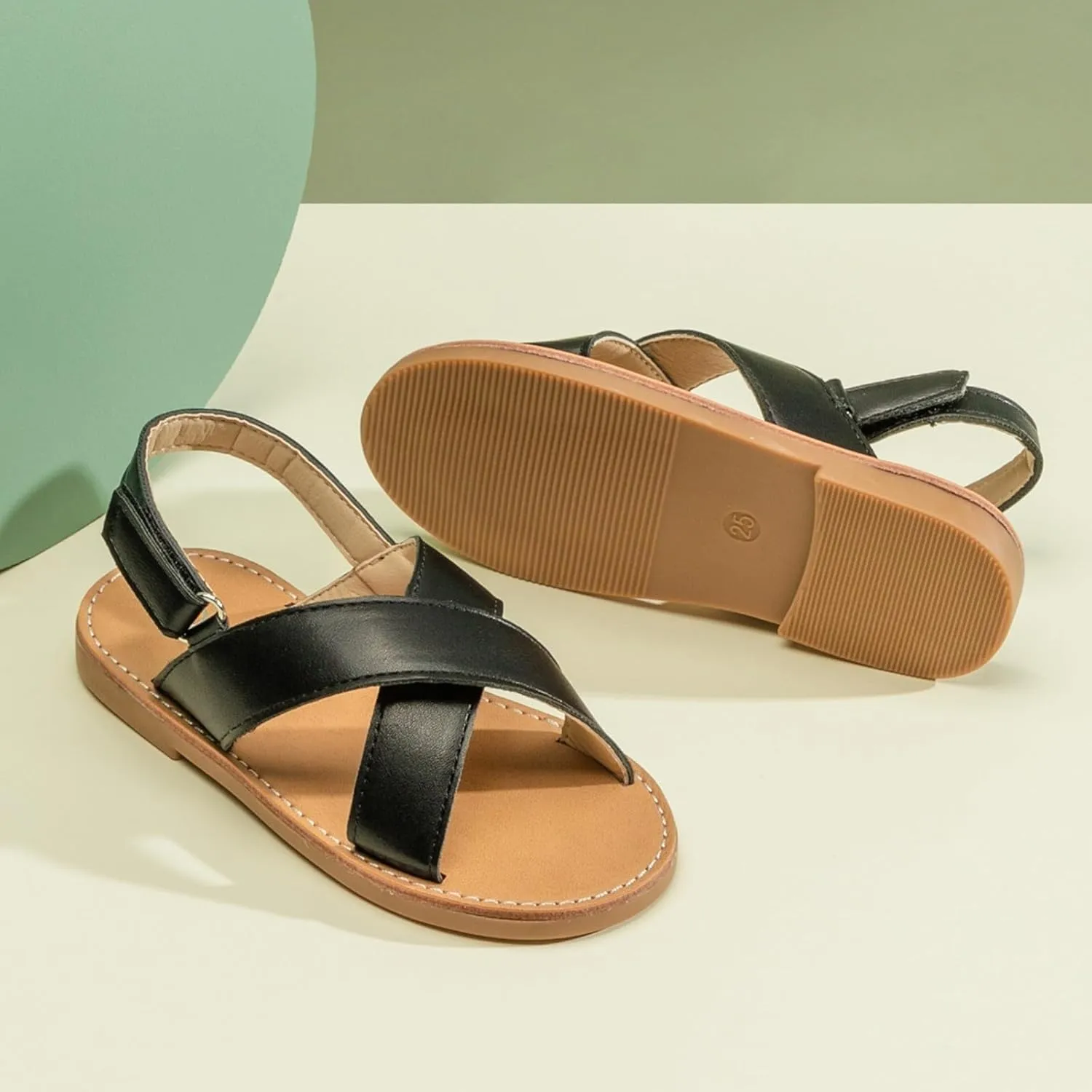 2025 Kids Sandals Breathable Open Toe Slip-On Casual Shoe with Hook Loop Strap Comfortable Girls Flats Non-Slip Walking Footwear Fashion Cute Dressy Loafer Shoes Outdoor Beach Vacation Slippers