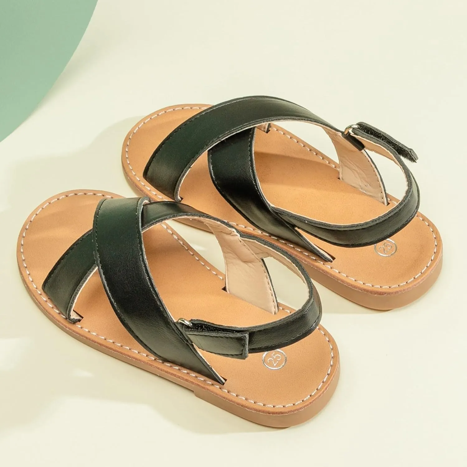 2025 Kids Sandals Breathable Open Toe Slip-On Casual Shoe with Hook Loop Strap Comfortable Girls Flats Non-Slip Walking Footwear Fashion Cute Dressy Loafer Shoes Outdoor Beach Vacation Slippers