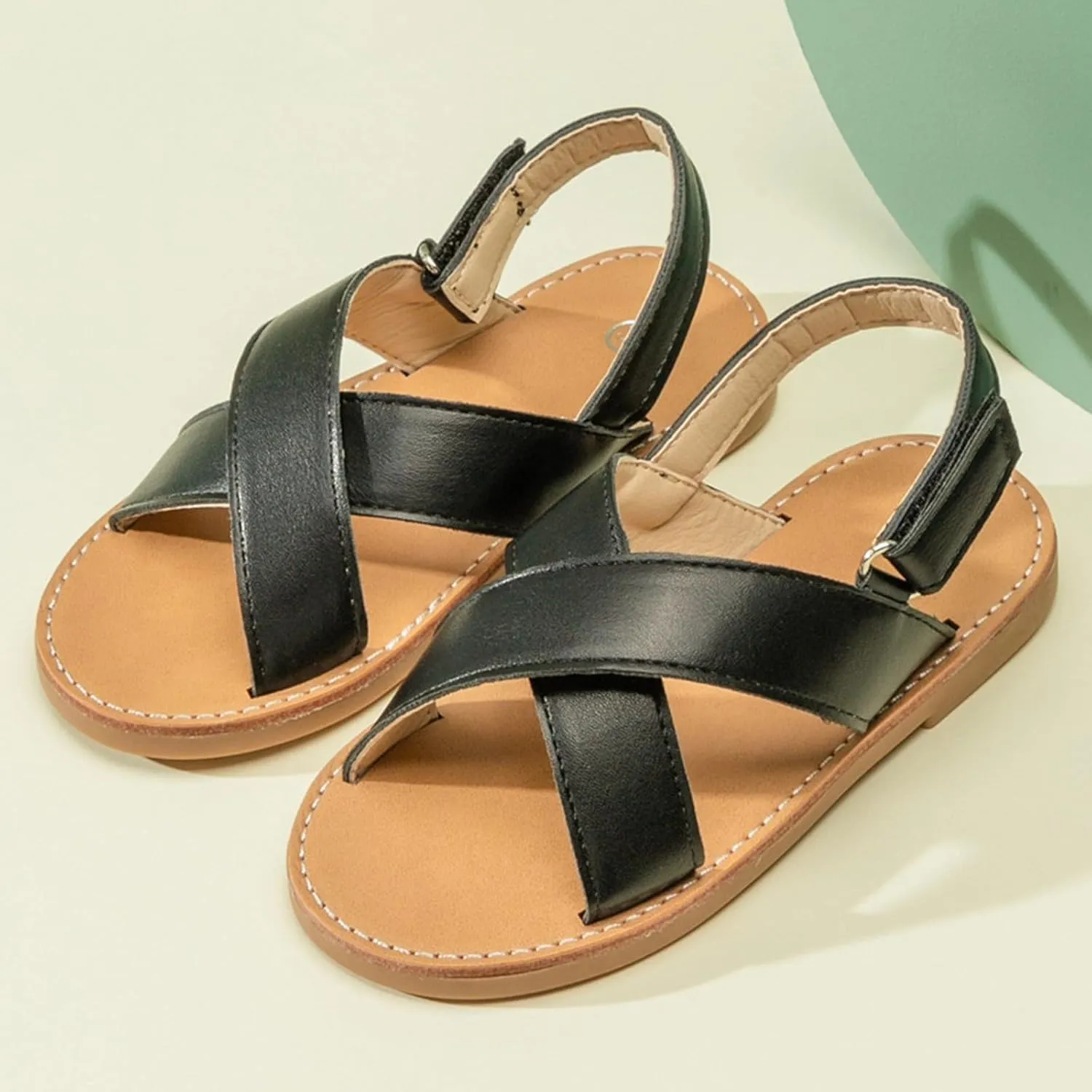 2025 Kids Sandals Breathable Open Toe Slip-On Casual Shoe with Hook Loop Strap Comfortable Girls Flats Non-Slip Walking Footwear Fashion Cute Dressy Loafer Shoes Outdoor Beach Vacation Slippers