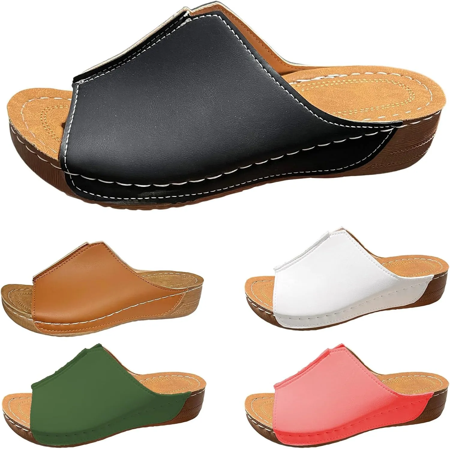 2025 Platform Sandals Women Open Toe Orthopedic Arch Support Wedges Sandal Comfortable Slip on Leather Slippers Elegant Outdoor Walking Breathable Wedding Party Shoes