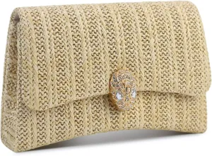 2025 Women's Straw Clutch Purse,Summer Beach Wedding Party Bag,Rattan Woven Vacation Evening Handbag with Chain