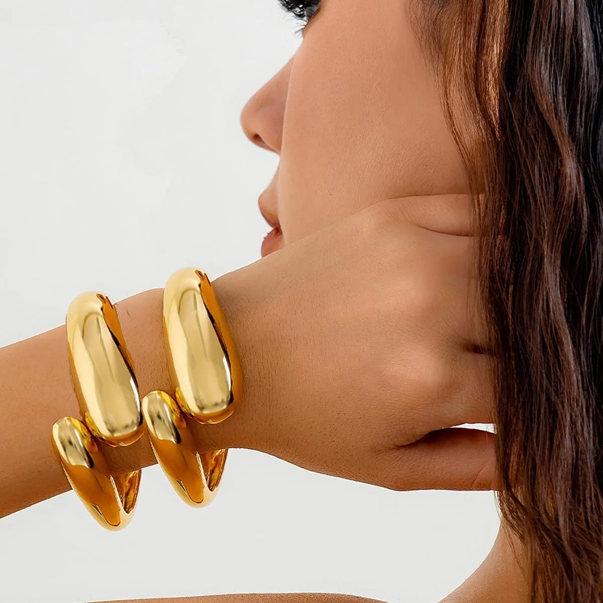 2PC Chunky Gold Cuffs Bracelet Arm Cuff Upper Gold Bangle Chunky Gold Bracelet Open Irregular Statement Bracelets for Women Jewelry