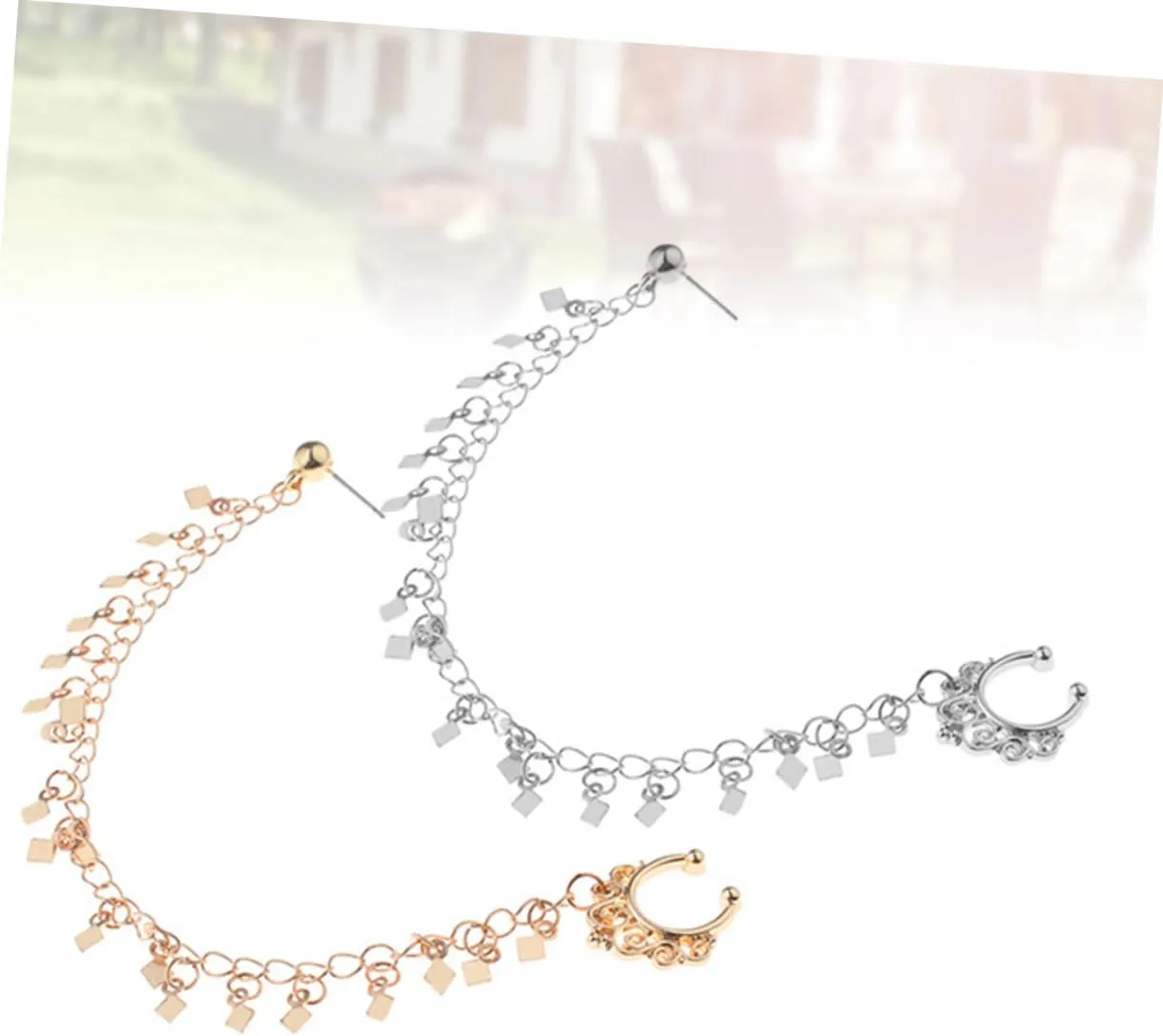 2pcs Punk Earrings Ear to Nose Chain Nose Ear Ring Ear to Nose Clip Tassel Nose Clip