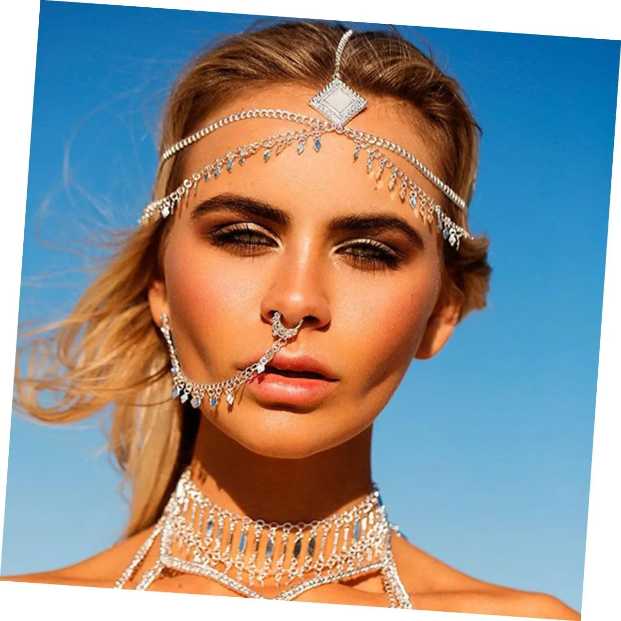 2pcs Tassel Nose Nose Rings Nose Clip Tassel Sequin Tassel Body Jewelry Dangle Earrings Non