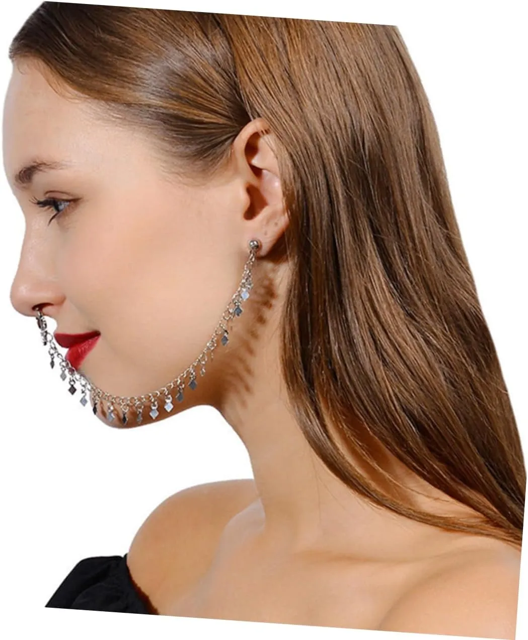 2pcs Tassel Nose Nose Rings Nose Clip Tassel Sequin Tassel Body Jewelry Dangle Earrings Non