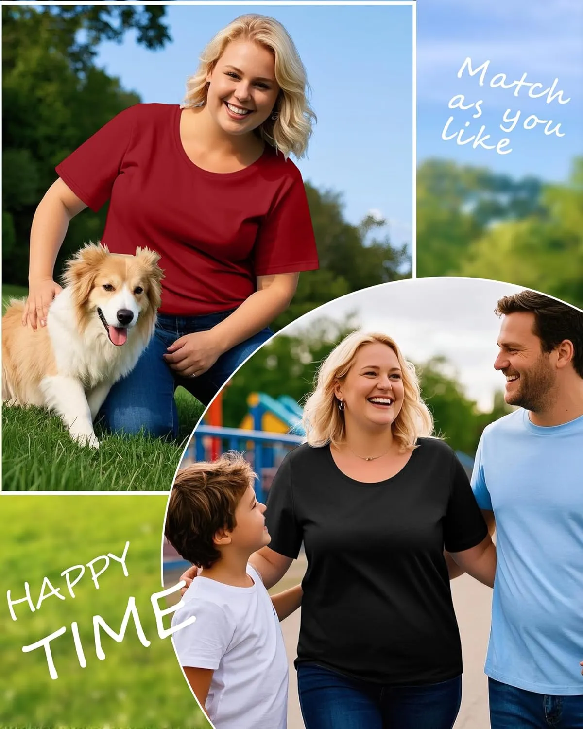 3 Pack Women's Plus Size Cotton Shirts, Scoop Neck Short Sleeve Casual Tops Summer Basic Tunic Tees