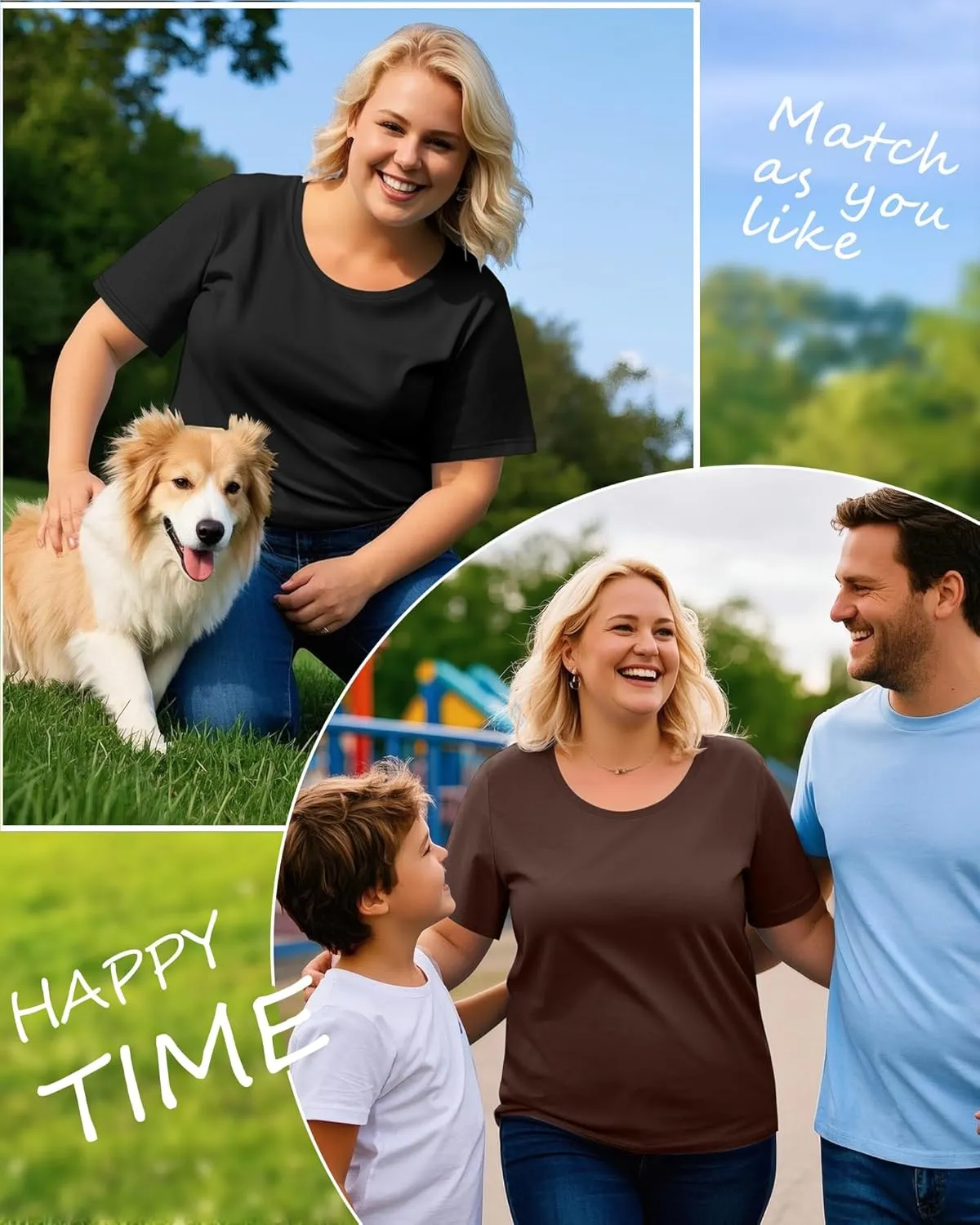 3 Pack Women's Plus Size Cotton Shirts, Scoop Neck Short Sleeve Casual Tops Summer Basic Tunic Tees