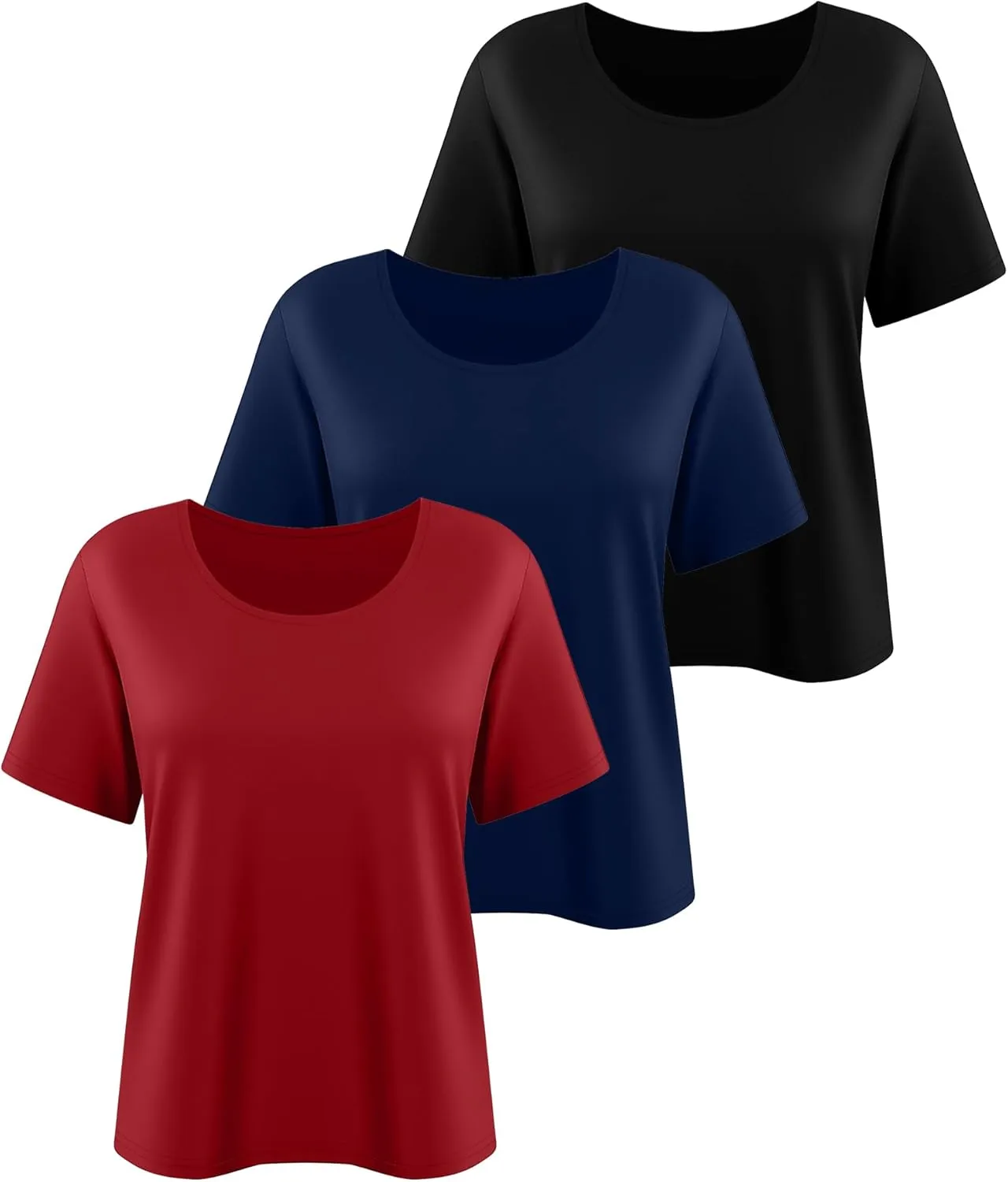 3 Pack Women's Plus Size Cotton Shirts, Scoop Neck Short Sleeve Casual Tops Summer Basic Tunic Tees