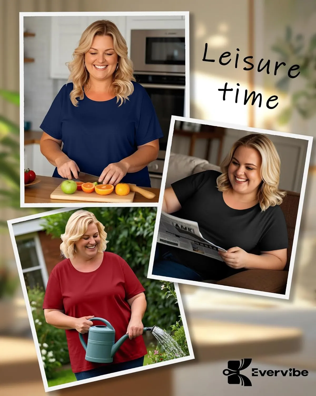3 Pack Women's Plus Size Cotton Shirts, Scoop Neck Short Sleeve Casual Tops Summer Basic Tunic Tees