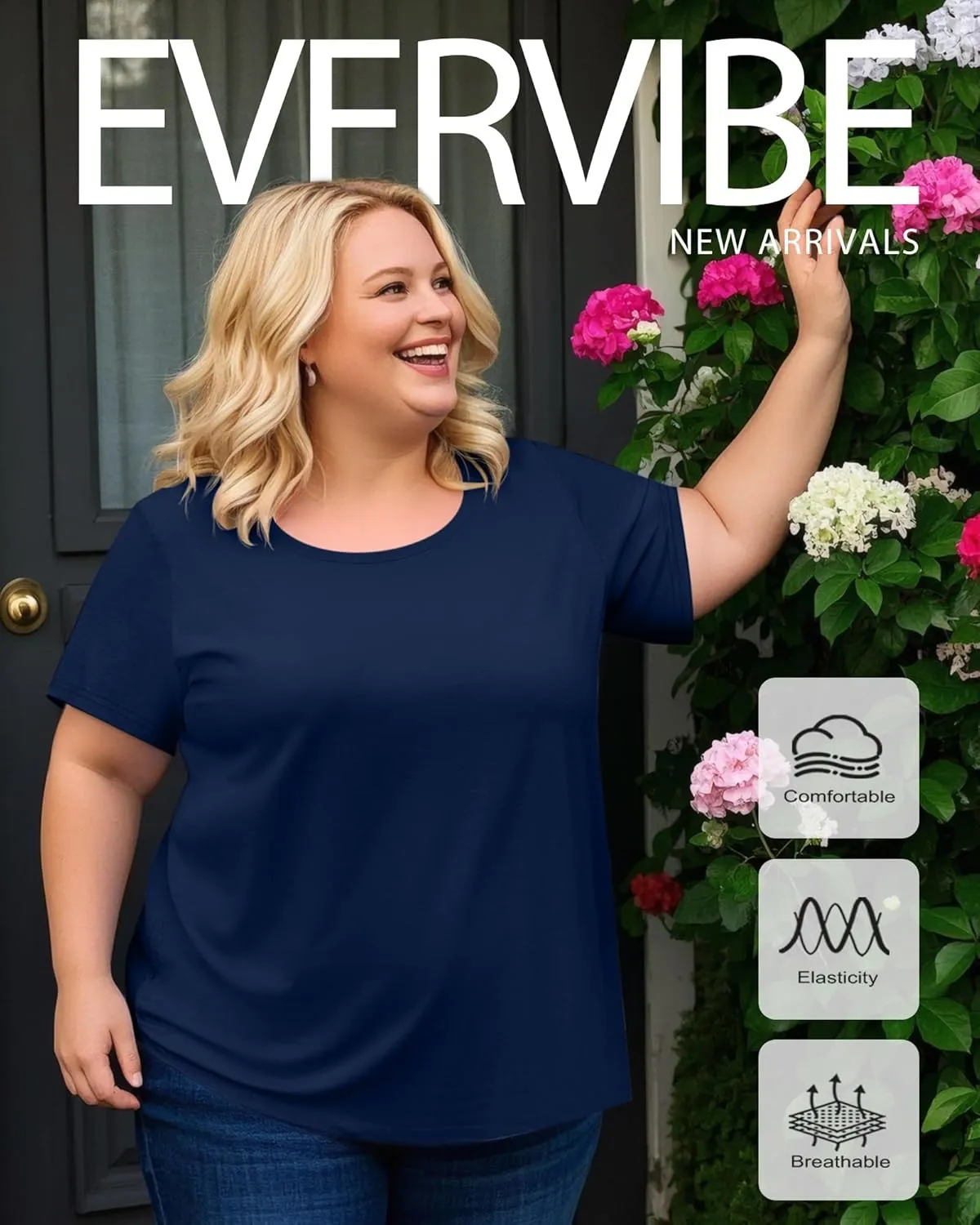 3 Pack Women's Plus Size Cotton Shirts, Scoop Neck Short Sleeve Casual Tops Summer Basic Tunic Tees