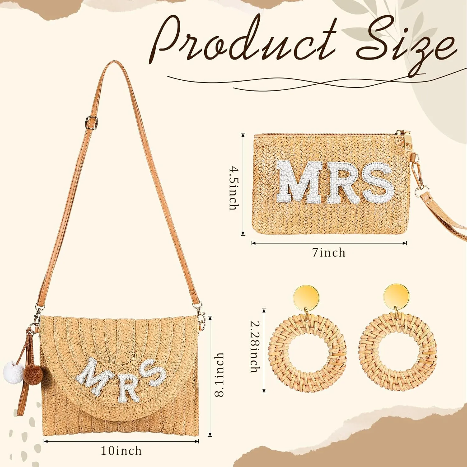 3 Pcs Bride to Be Gifts Straw Shoulder Bag Boho Straw Bride Clutch Purse Rattan Earrings for Wedding Bachelorette