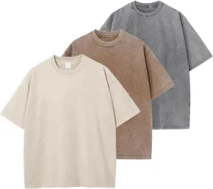3 Pcs Men's Oversized T-Shirts Unisex Cotton Wash Short Sleeves Vintage Streetwear Loose Fit Casual Solid Basic Tee Tops