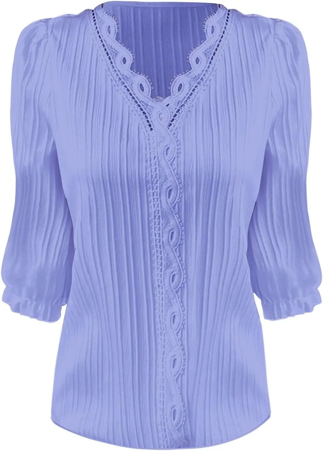 3/4 Length Sleeve Womens Tops 2025 Dressy Casual V Neck Tshirts Trendy Puff Short Sleeve Loose Fit Hollow Blouses