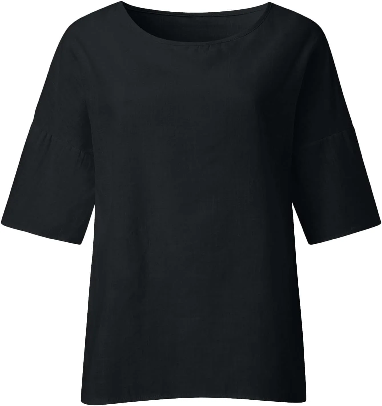 3/4 Length Sleeve Womens Tops 2025 Spring Crewneck Going Out Blouse Cotton Linen Casual Three Quarter Sleeve Shirts