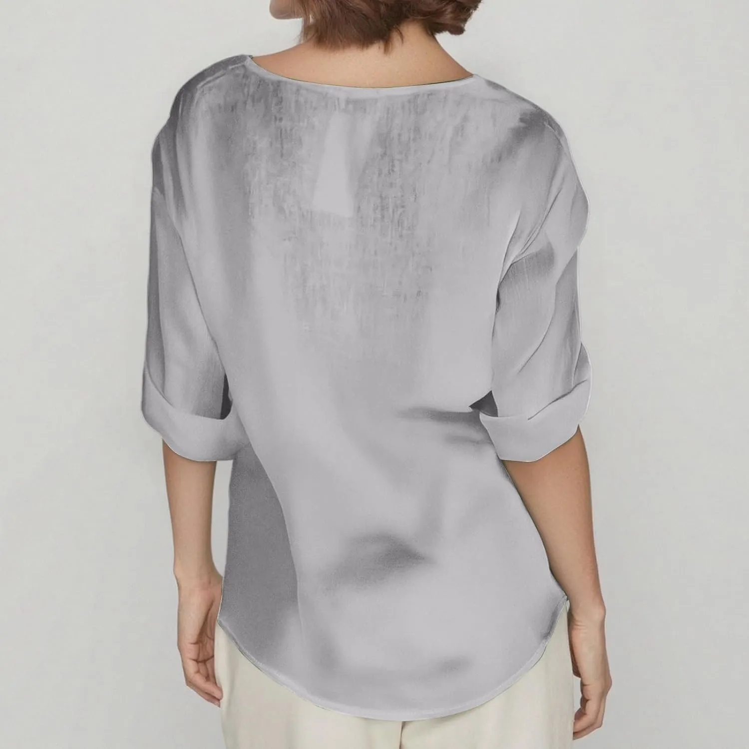 3/4 Length Sleeve Womens Tops Summer Button Down V Neck Cotton Linen Shirts Trendy Going Out Casual Tunics Blouses