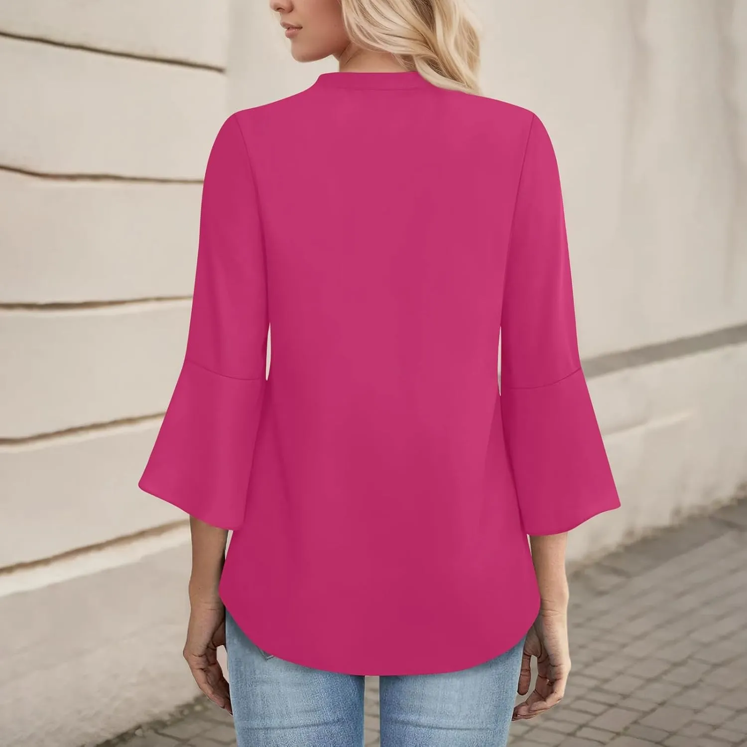3/4 Sleeve Tops for Women V Neck Summer T Shirts Trendy Bell Sleeve Floral Print Blouses Dressy Casual 2025 Tops Cute
