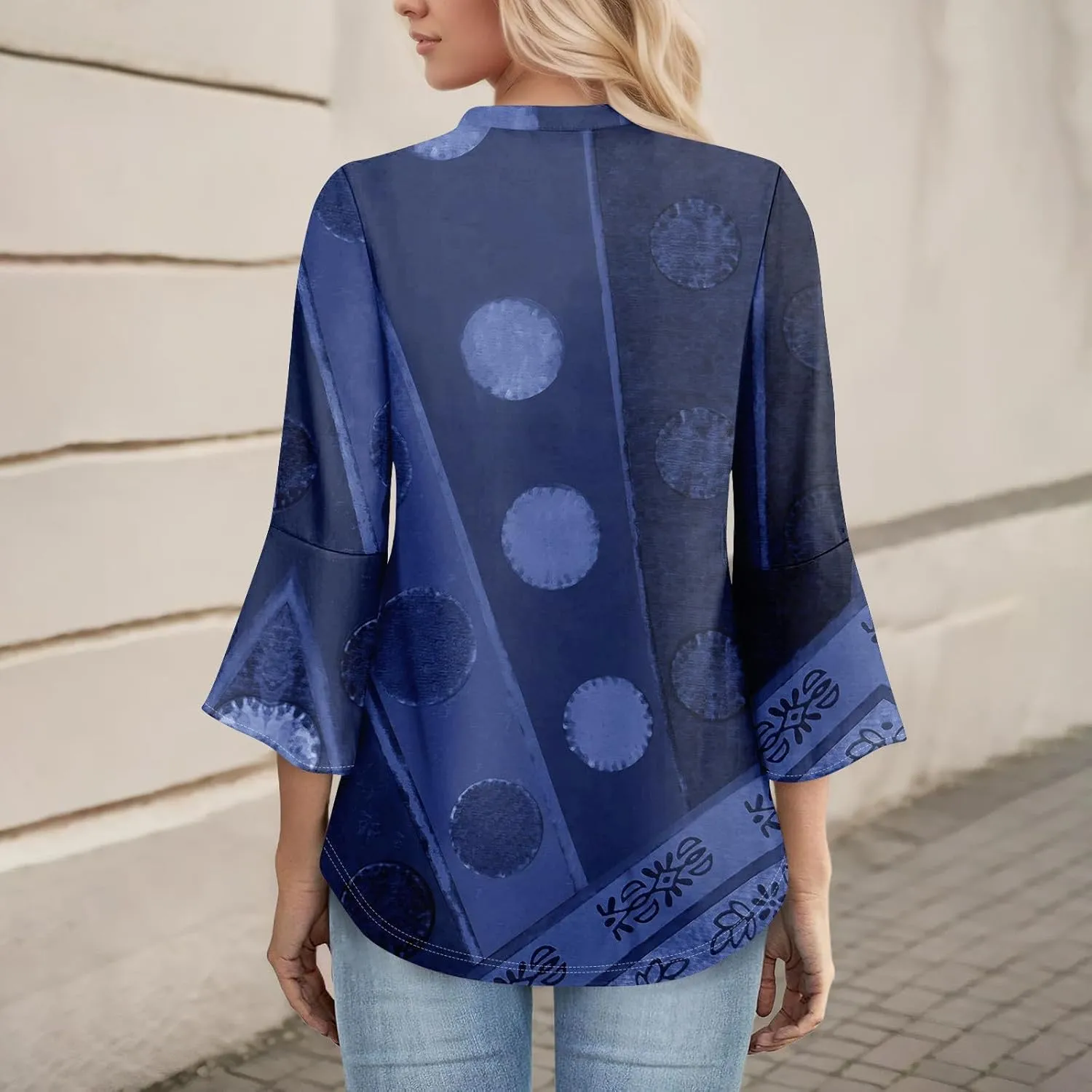 3/4 Sleeve Tops for Women V Neck Summer T Shirts Trendy Bell Sleeve Floral Print Blouses Dressy Casual 2025 Tops Cute