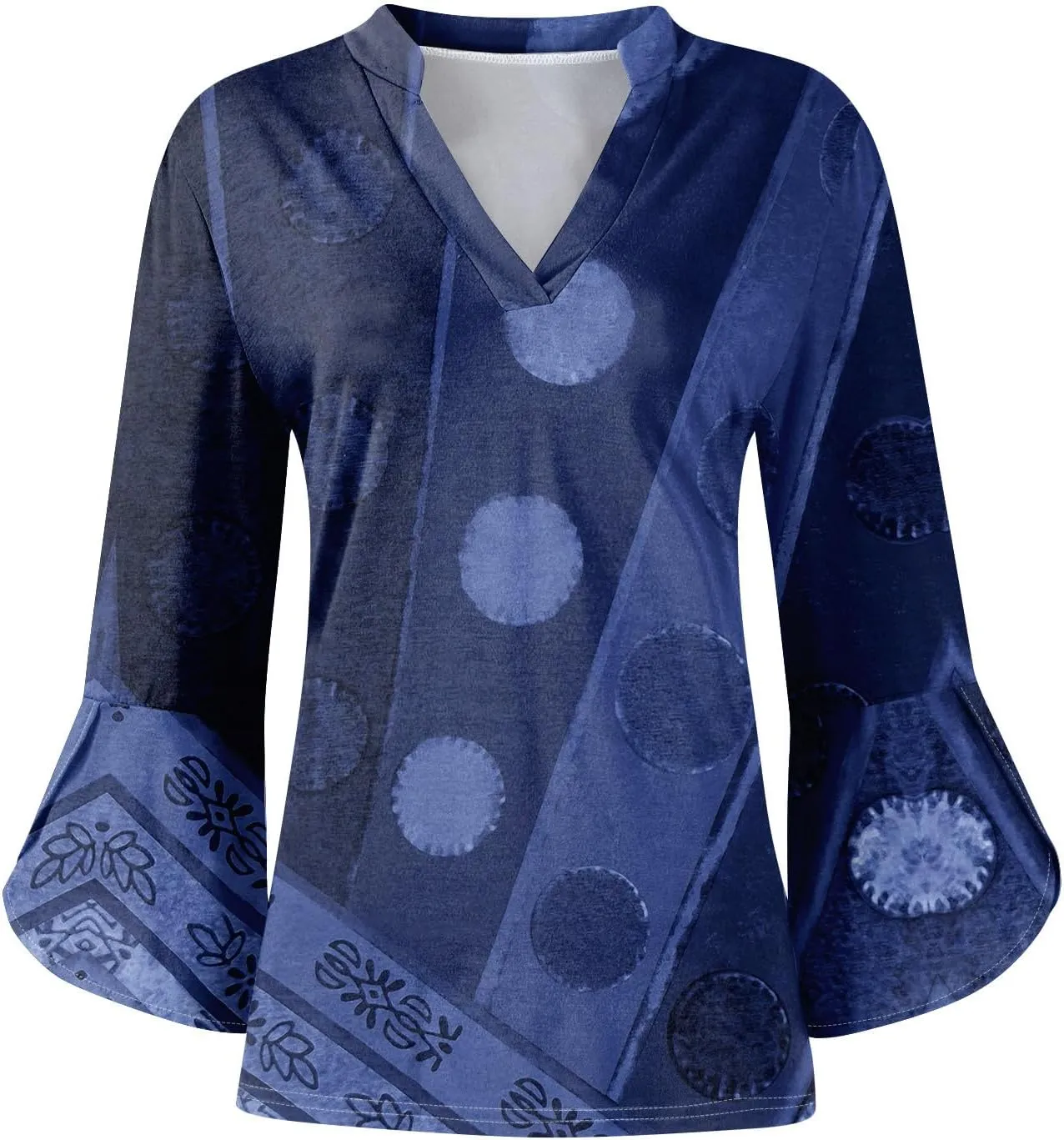 3/4 Sleeve Tops for Women V Neck Summer T Shirts Trendy Bell Sleeve Floral Print Blouses Dressy Casual 2025 Tops Cute