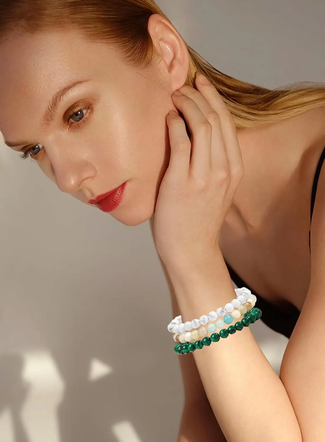 3Pcs 6/8mm Stretch Beaded Bracelet Healing Crystal Stone Bracelets for Women Men Semi-Precious Gemstone Bracelets Round Beads Jewelry Gifts Box