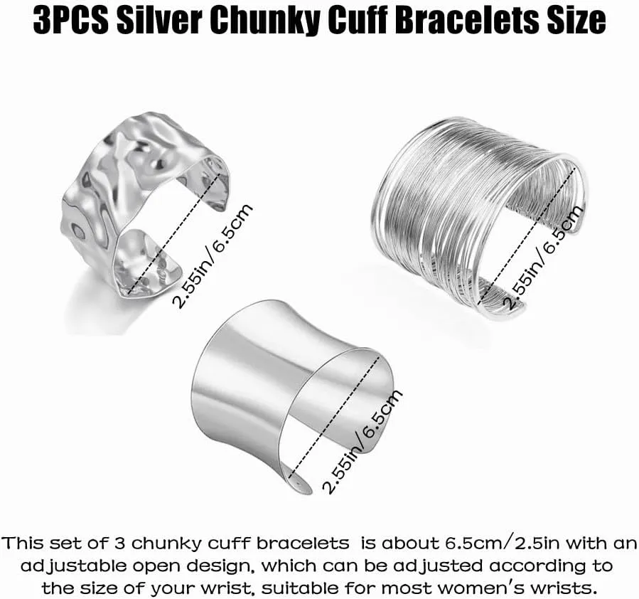 3PCS Gold Chunky Cuff Bracelets for Women Irregular Minimalist Statement Bangle Bracelets Set Open Wide Bangle Arm Cuff Upper Arm Punk Jewelry