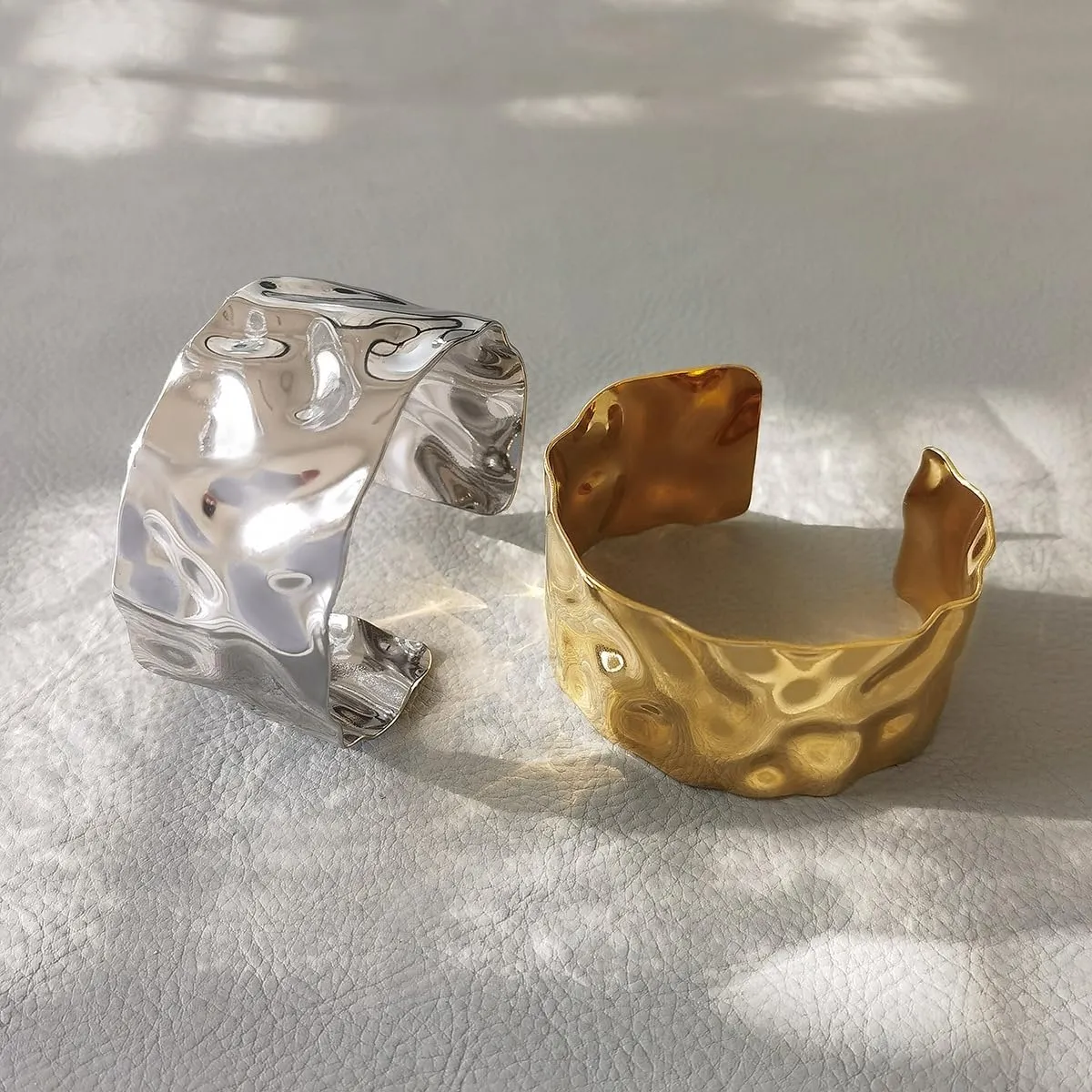 3PCS Gold Chunky Cuff Bracelets for Women Irregular Minimalist Statement Bangle Bracelets Set Open Wide Bangle Arm Cuff Upper Arm Punk Jewelry