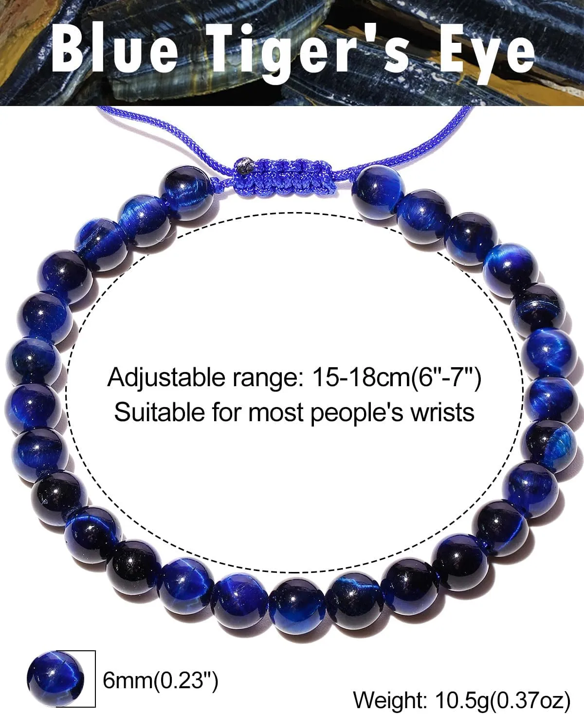 6mm Semi-Precious Stone Bracelets for Women Adjustable Handmade Positive Energy Crystals Beaded Bracelets Unisex