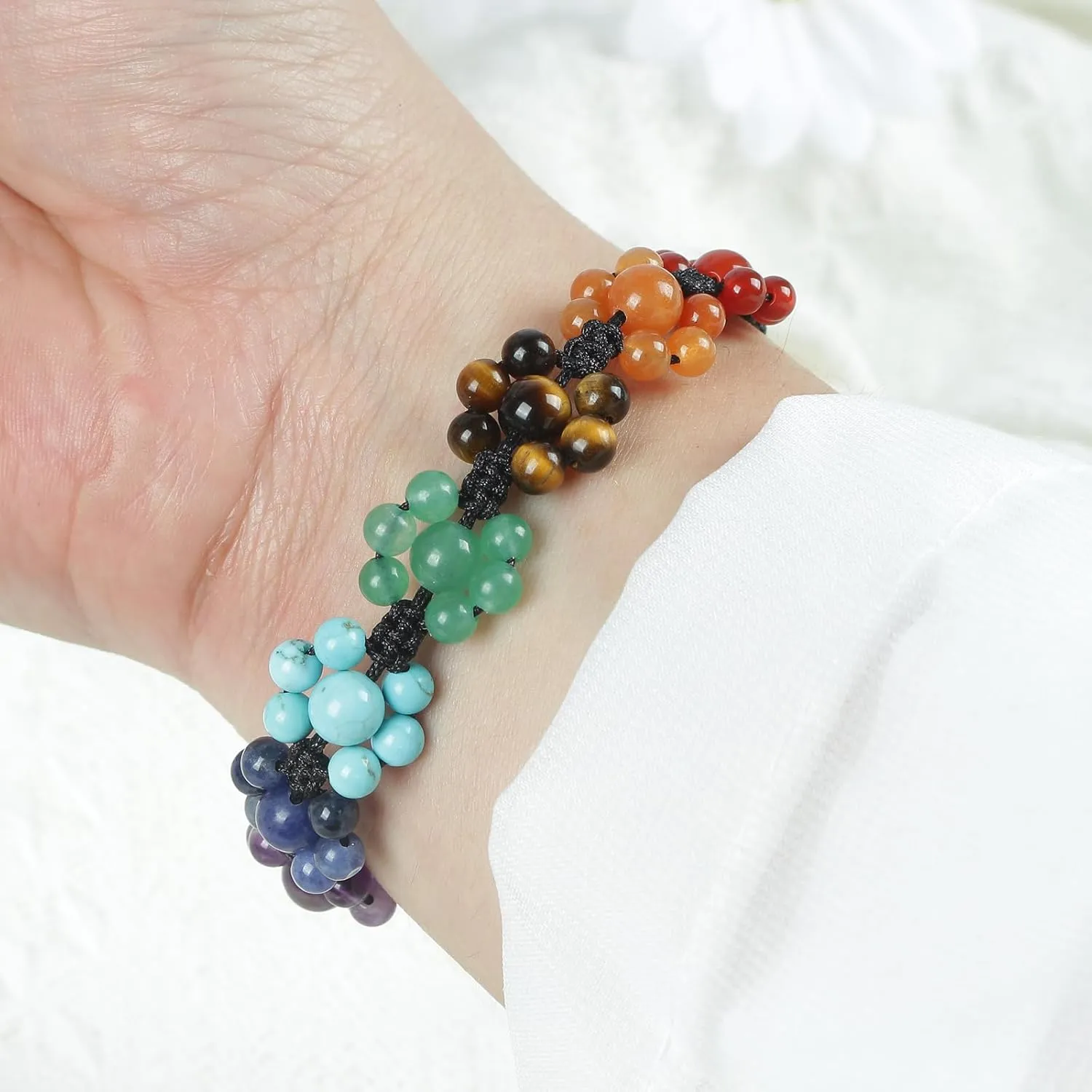 7 Chakra Crystal Stone Beads Bracelet, Adjustable Handmade Braided Healing Crystals Bracelets
