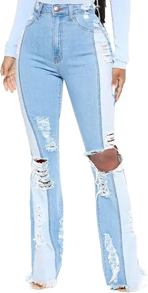 70s Bell Bottom Jeans for Women Elastic High Waisted Raw Hem Denim Pants Classic Vintage Flared Jeans