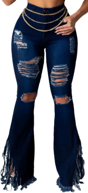 70s Bell Bottom Jeans for Women Elastic High Waisted Raw Hem Denim Pants Classic Vintage Flared Jeans