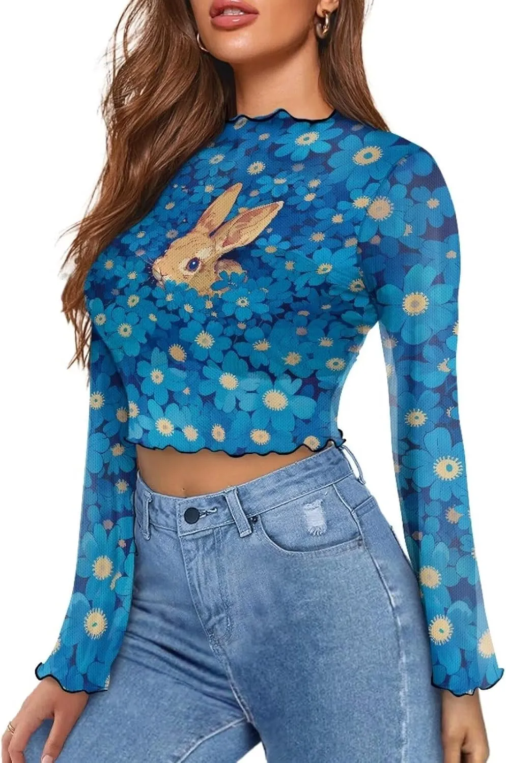70S Tops for Women Disco Top Plus Size Bell Sleeve Top Mesh Tops