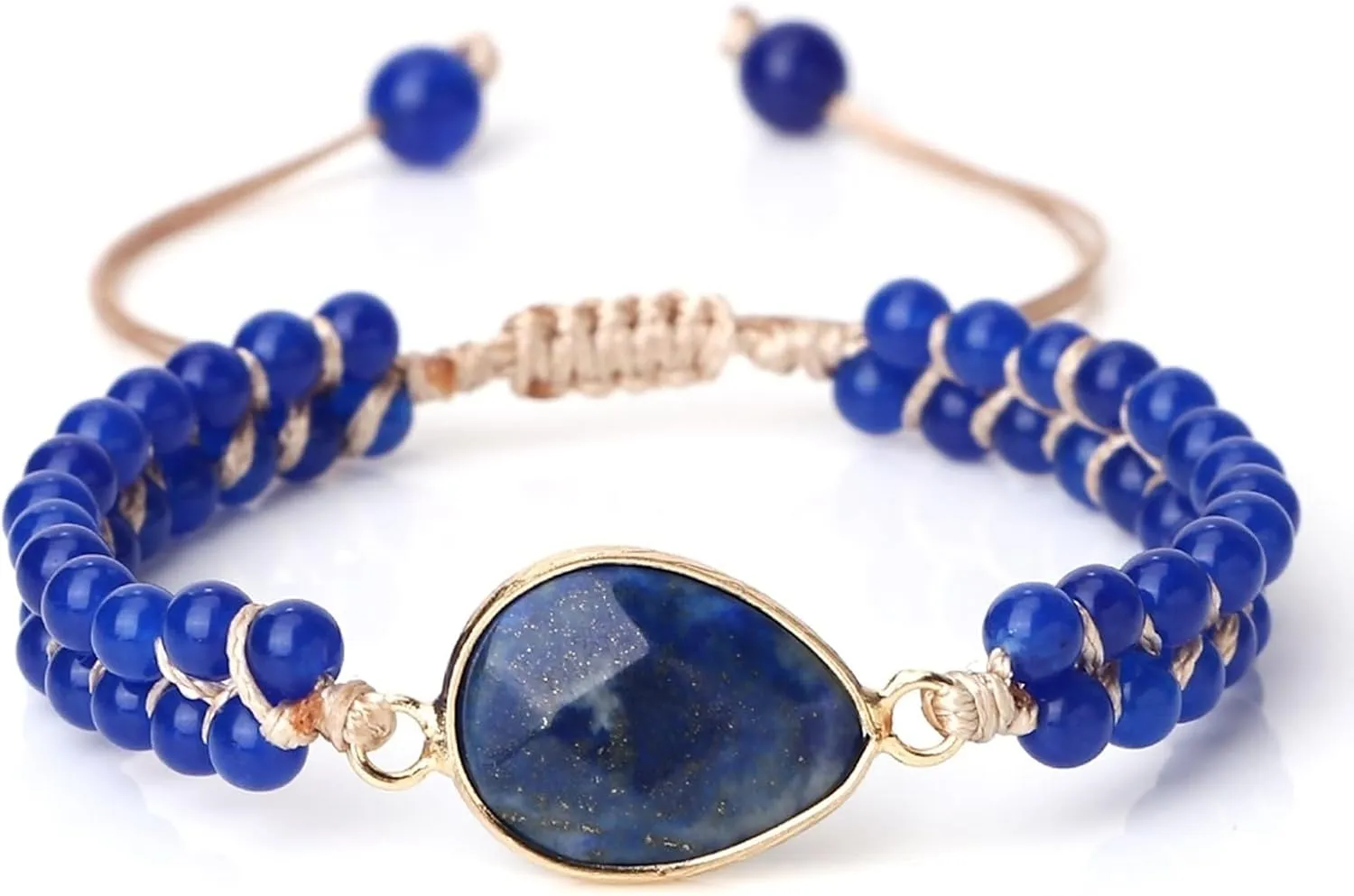 Aienid 4mm Stone Bracelets Crystal Bracelets Spiritual Nature Stones Dark Blue Round Beads Adjustable Woven Stretchy 17cm x 7mm 1PCS for Birthday