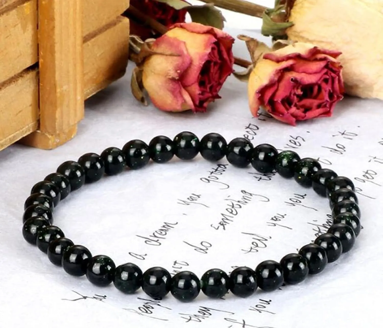 Aienid Crystal Bracelet Crystal Bead Bracelets Nature Stones Reddish Brown Round Braided Elastic 17cm x 7mm 1PCS for Wedding