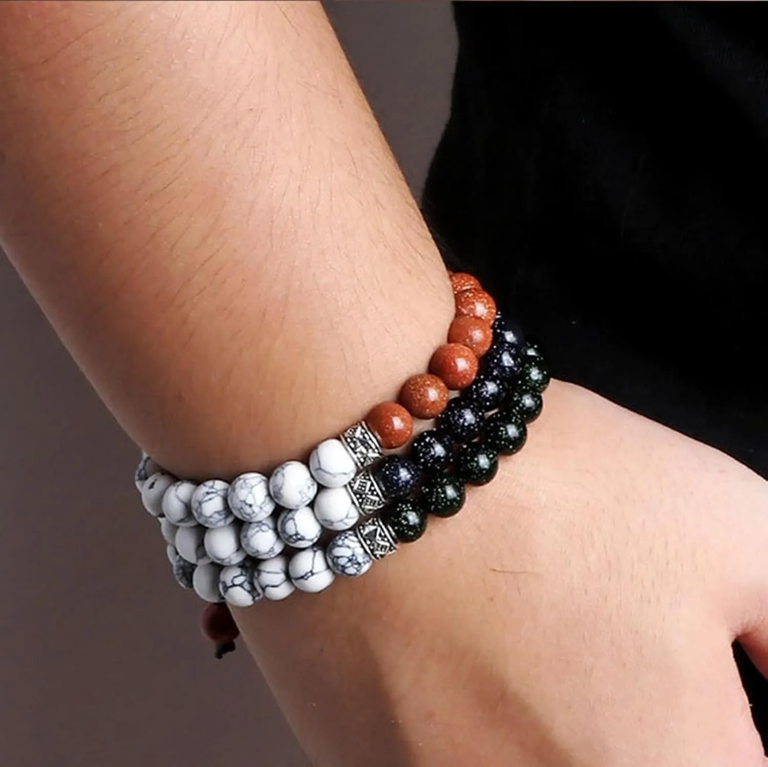 Aienid Crystal Bracelets 8mm Real Crystal Bead Bracelet Nature Stones Black Round Woven Stretchy 17cm x 7mm 1PCS for Engagement