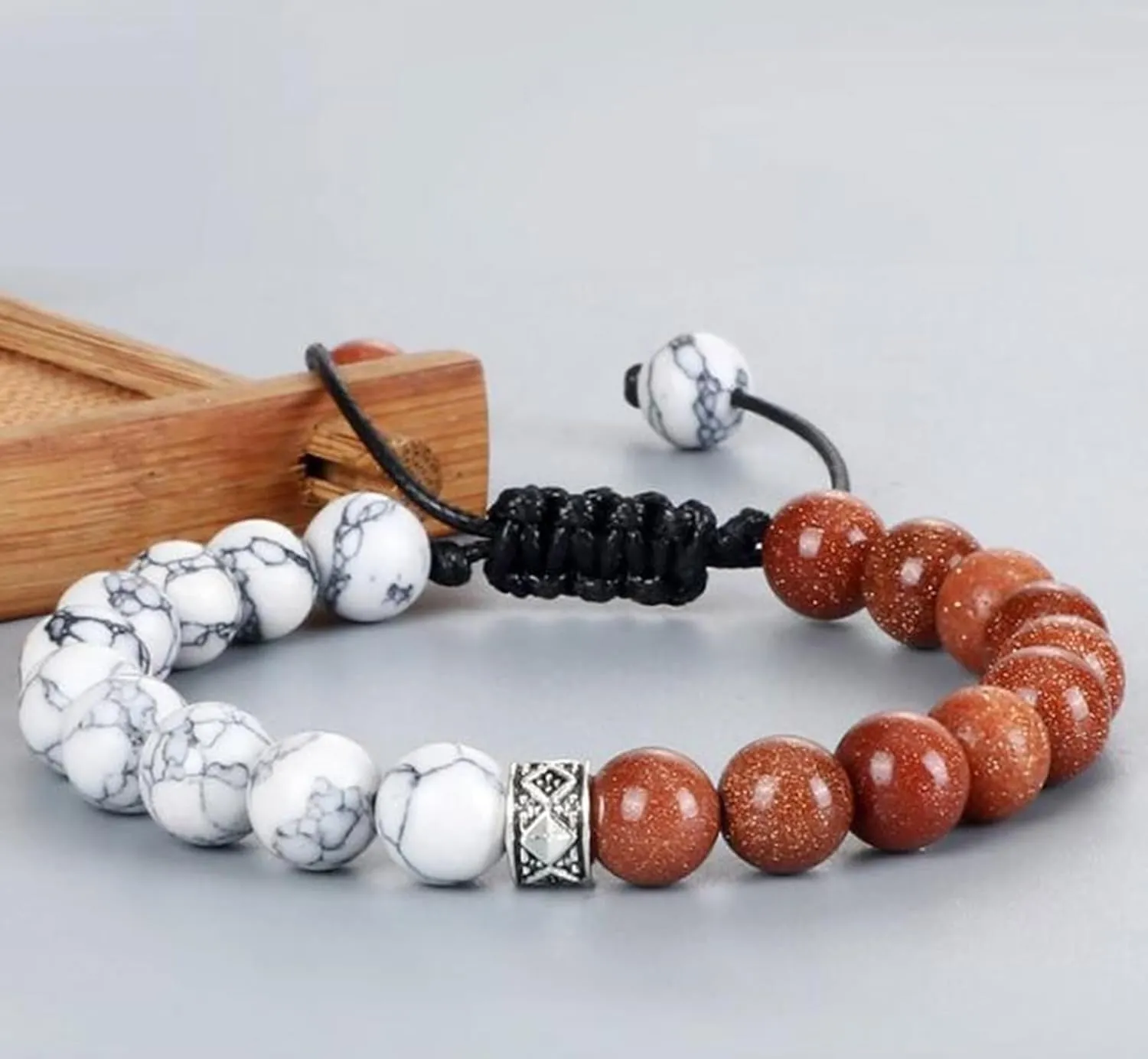 Aienid Crystal Bracelets 8mm Real Crystal Bead Bracelet Nature Stones Black Round Woven Stretchy 17cm x 7mm 1PCS for Engagement