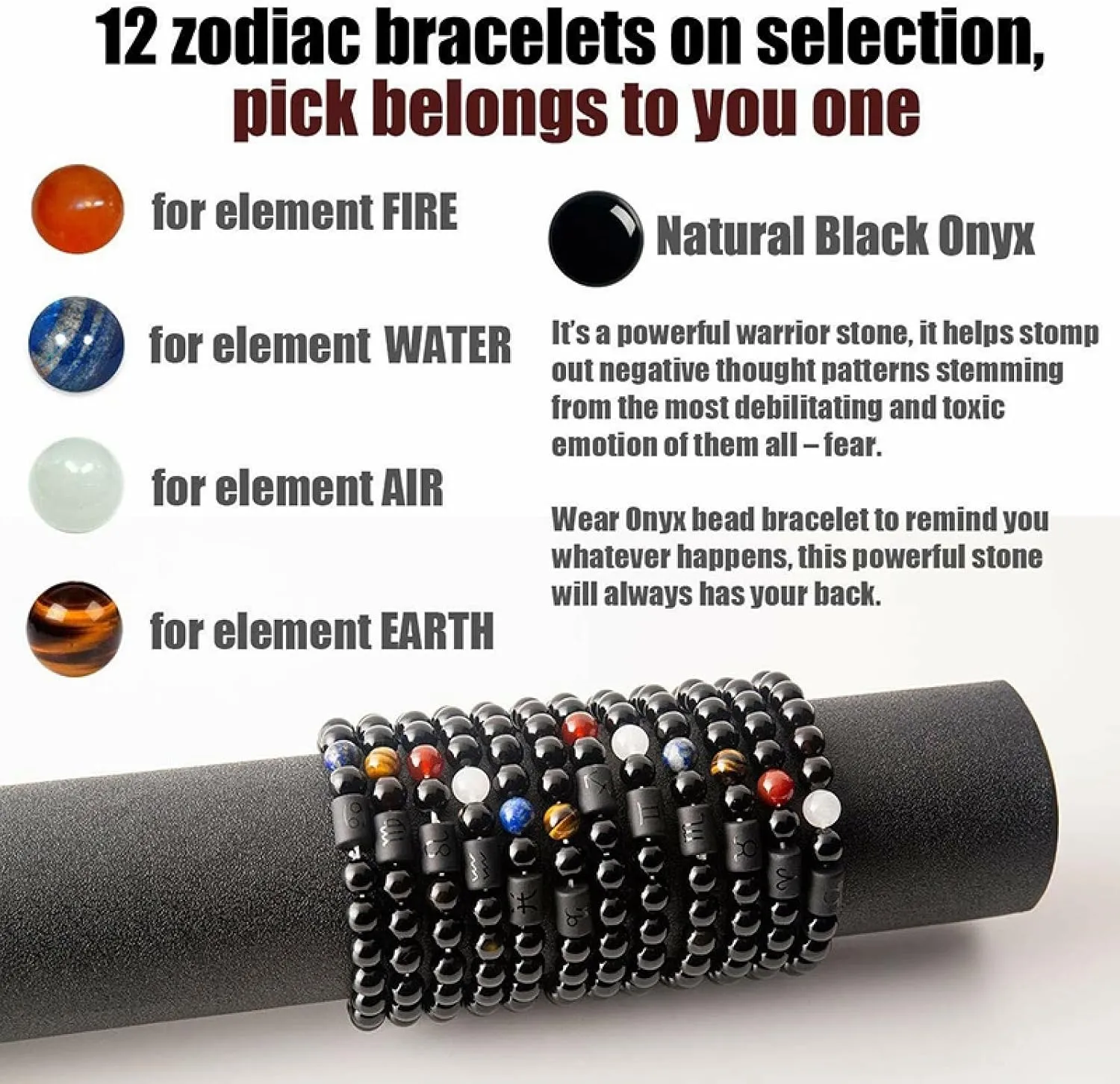 Aienid Weave Bracelet for Men, Natural Agate Bracelet Black Agate Constellation Braided Beaded Bracelet Nature Stone for Women New Year Jewelry