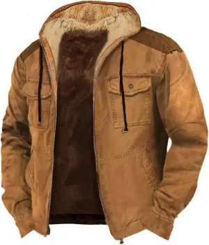 aihihe Men's Warm Fleece Lined Hooded Jacket Zip Up Winter Thermal Outdoor Coat Big and Tall Distressed Outwears with Pockets