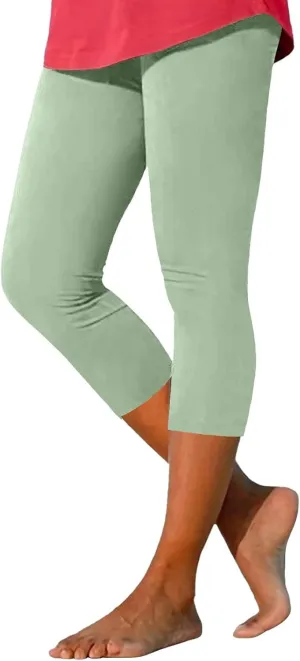 aihihe Women's Capri Leggings High Waist Workout Yoga Pants 3/4 Length Summer Casual Beach Pants Soft Comfy Cropped Trousers
