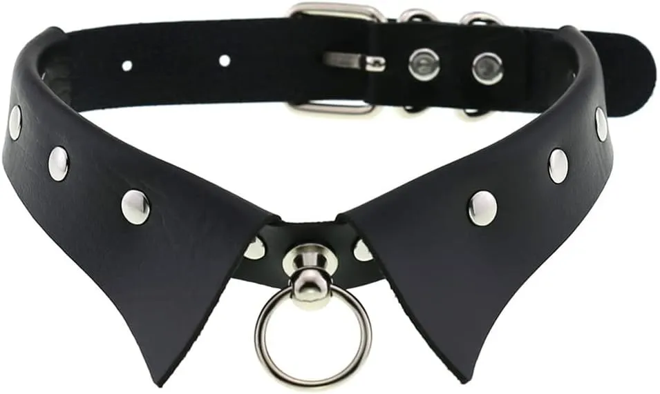 AKOAK 1 Pack Gothic PU Leather Chokers, Adjustable PU Choker Necklace with Buckle, Black False Collar Punk Style for Women and Girls