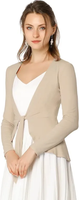 Allegra K Women's Dressy Cardigan Sweaters Tie Front Draped Ruffle Knit Cardigans
