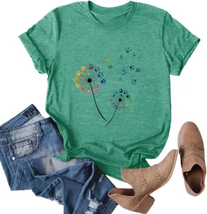 Anbech Womens Dandelion Graphic T-Shirts Teen Girls Cute Sunflower Print Casual Tee Tops