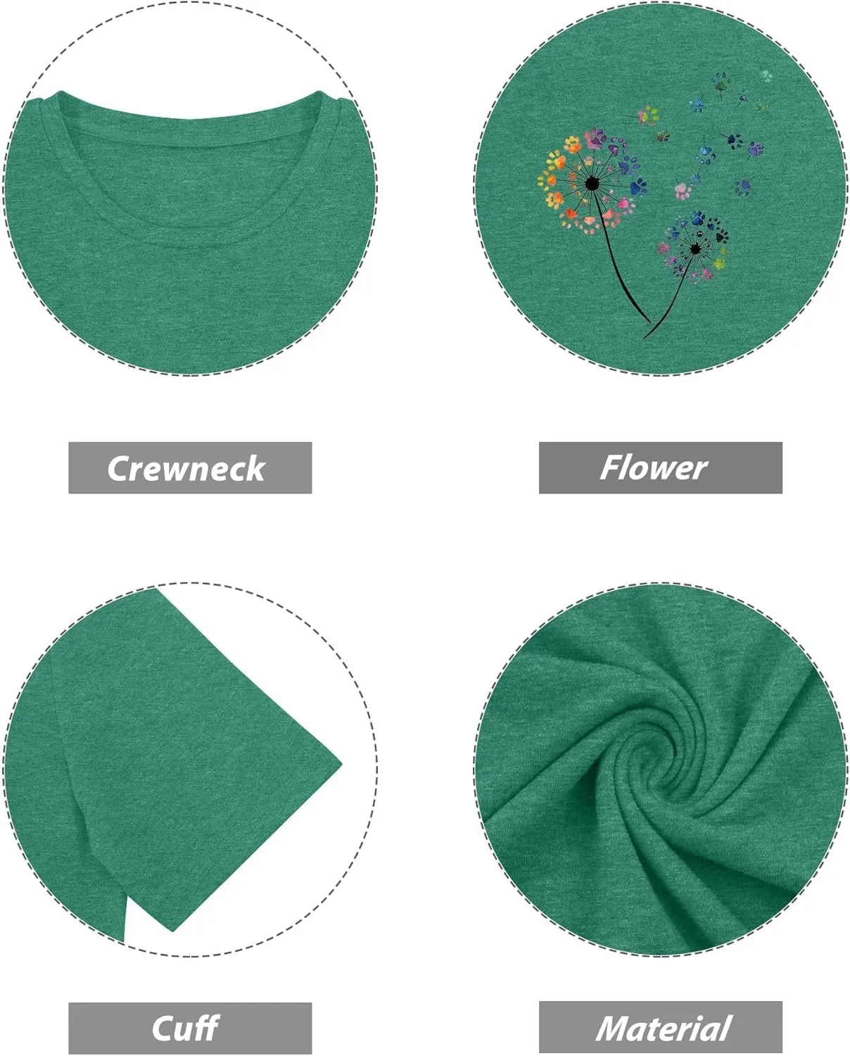 Anbech Womens Dandelion Graphic T-Shirts Teen Girls Cute Sunflower Print Casual Tee Tops