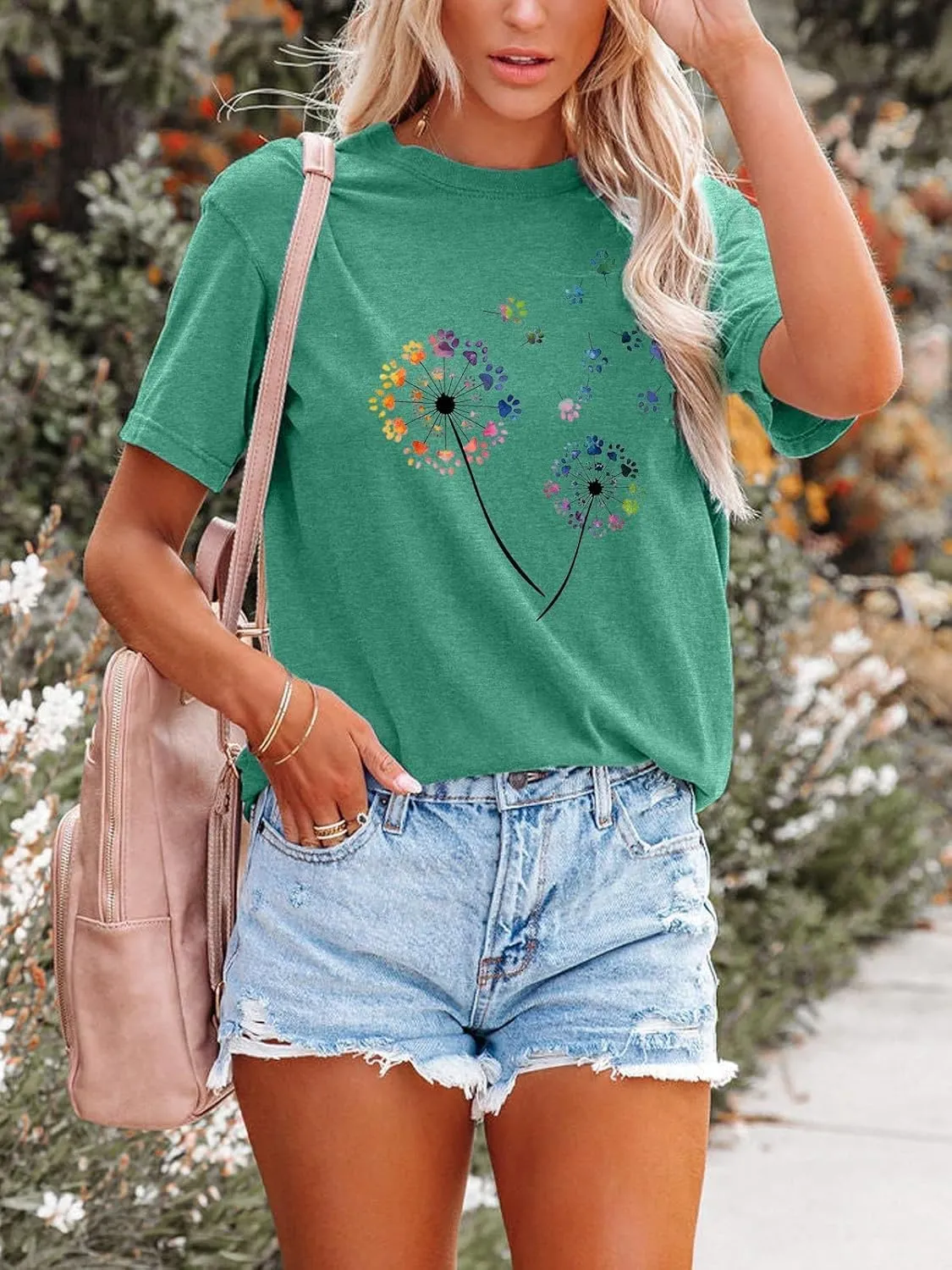 Anbech Womens Dandelion Graphic T-Shirts Teen Girls Cute Sunflower Print Casual Tee Tops