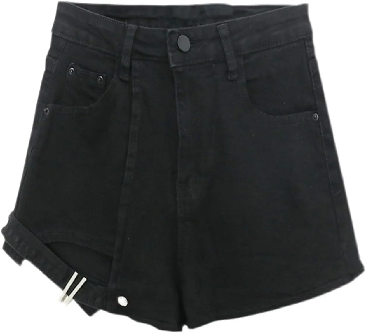 Andongnywell Womens Casual Skirt Shorts Buttoned Strap Hem Denim Skorts High Rise Summer Jean Shorts Skirt with Pockets