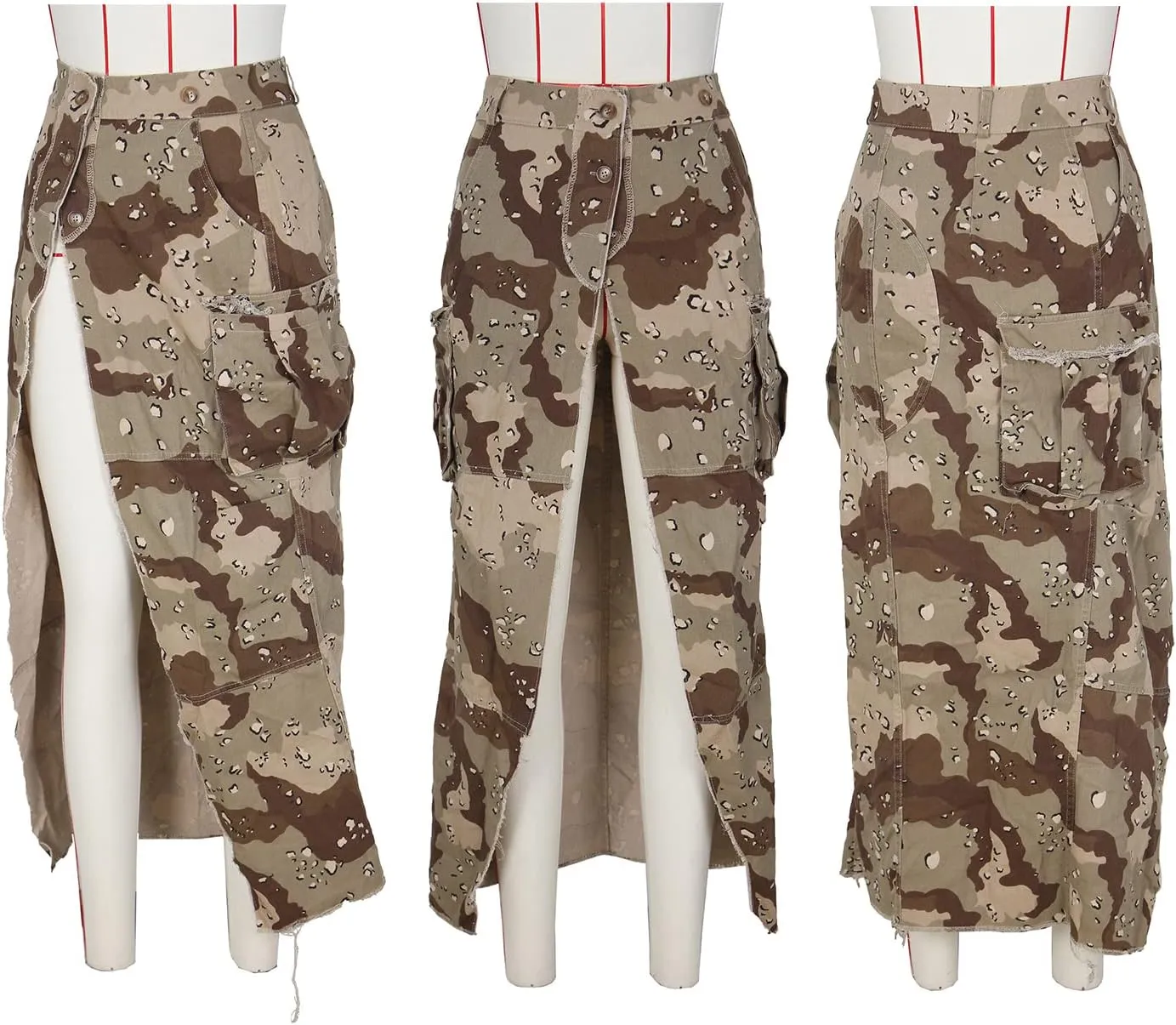 Angsuttc Cargo Skirt for Women Camo Skirts High Slit Button Maxi Skirt with Pockets