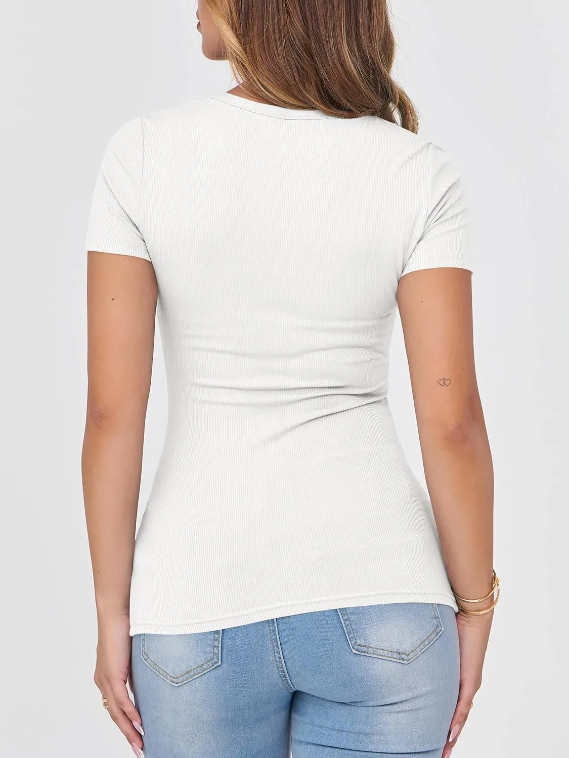 ANRABESS Women Short Sleeve Crewneck Ribbed Knit Slim Fitted Shirts Summer Tops Basic Tee T-Shirt Casual Spring 2025 Clothes