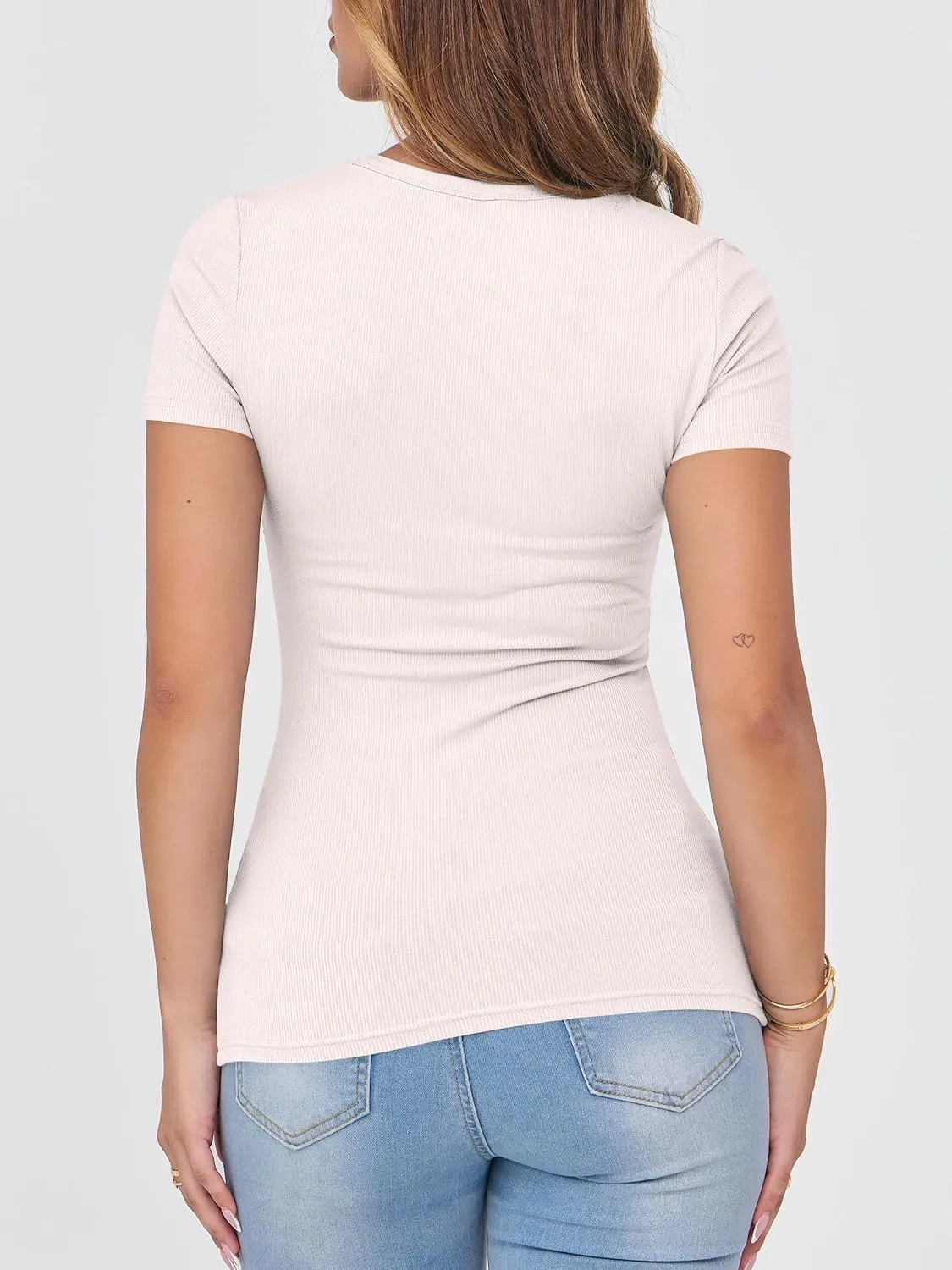 ANRABESS Women Short Sleeve Crewneck Ribbed Knit Slim Fitted Shirts Summer Tops Basic Tee T-Shirt Casual Spring 2025 Clothes