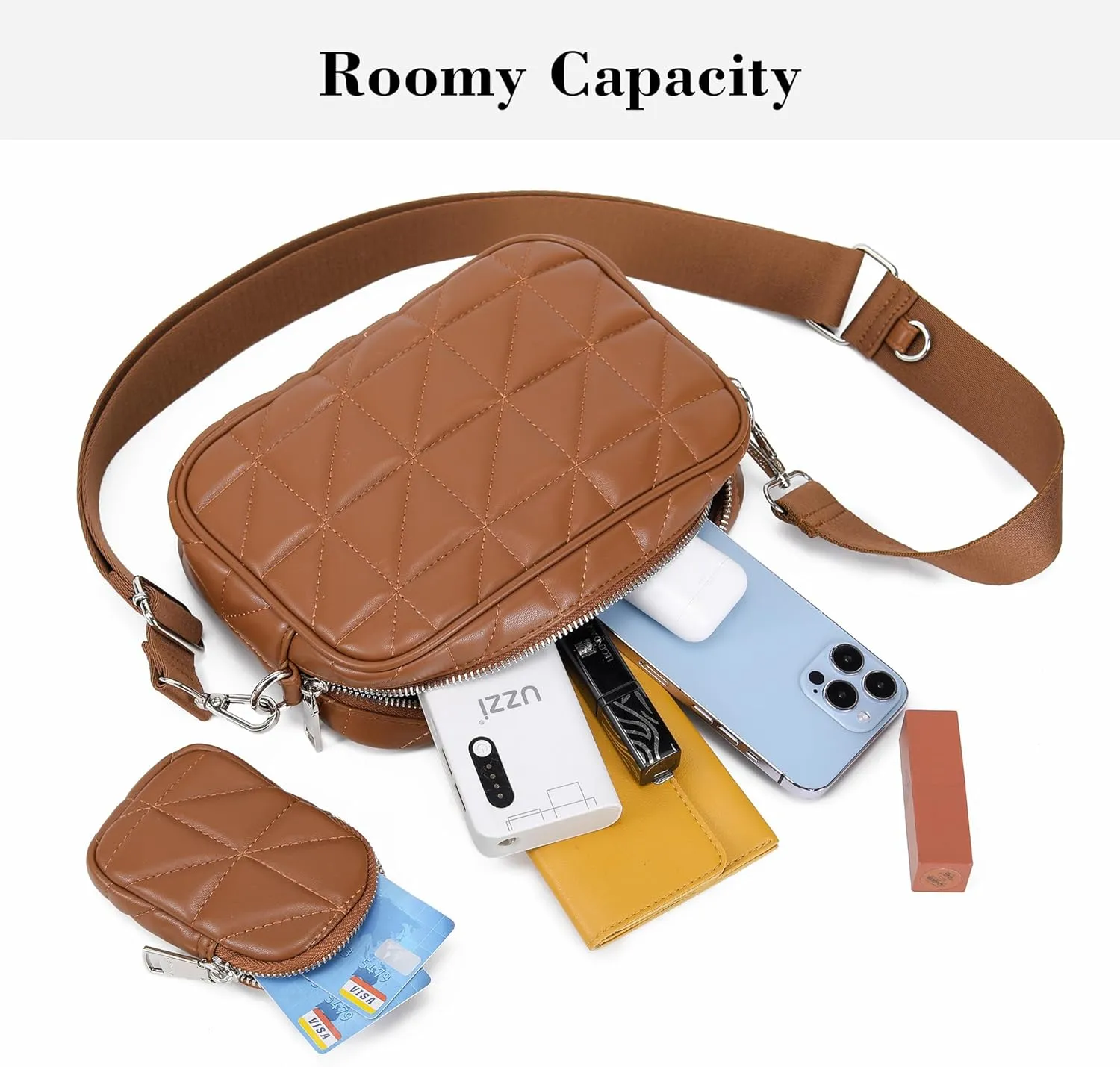 AOCINA Quilted Crossbody Bags for Women with Coin Purse Soft Leather Crossbody Purse Small Shoulder Handbags